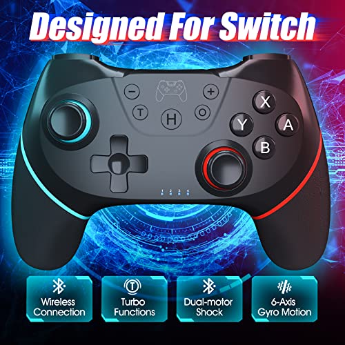 Primajor Mando Inalámbrico para Nintendo Switch/Lite, Mando Switch pro apoya dualshock, Turbo y Giroscopio con Cable de Carga