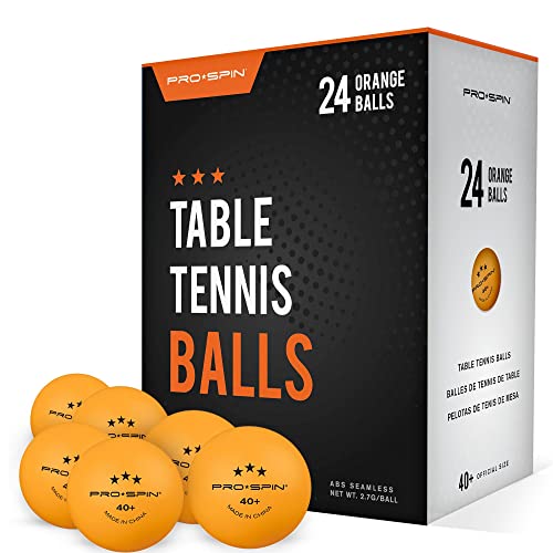 PRO SPIN Pelotas de Ping Pong - Naranja - Pelotas 3 * 40+ (Pack de 24) para Tenis de Mesa | Pelotas ABS de Alto Rendimiento y Durabilidad para Mesa de Ping Pong Interior/Exterior, Competición