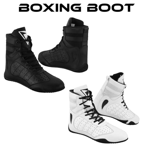 Profirst Global 8011 Zapatos de Boxeo Zapatos de Lucha Libre Kick Boxing Sparring Boxers Entrenadores Artes Marciales Zapatos Transpirables (Blanco, 43)
