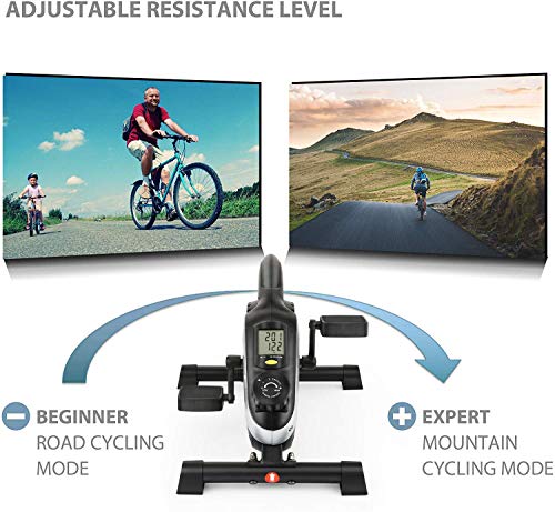 Profun - Mini Bicicleta de Ejercicio portátil con 8 Niveles de Resistencia magnética, con Monitor LCD para ejercitar piernas/Brazos, casa y Oficina, Noir+Argent(App)