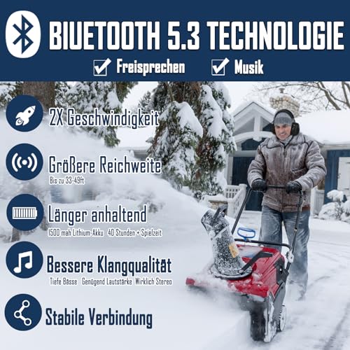 PROHEAR 037 Protector Auditivo con Bluetooth, Cascos Antiruido Bluetooth Recargables para Cortar el Césped, Carpintería,Jardinero (Negro)