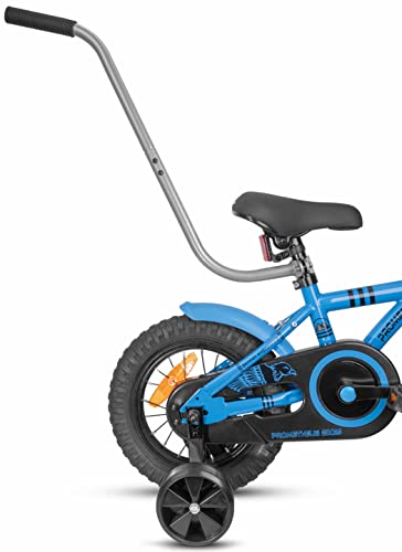 Prometheus - Barra de empuje para bicicleta infantil, divisible, 3 piezas, barra de sujeción estable y antideslizante en color gris, ayuda para el aprendizaje al montar en bicicleta | Edición 2021