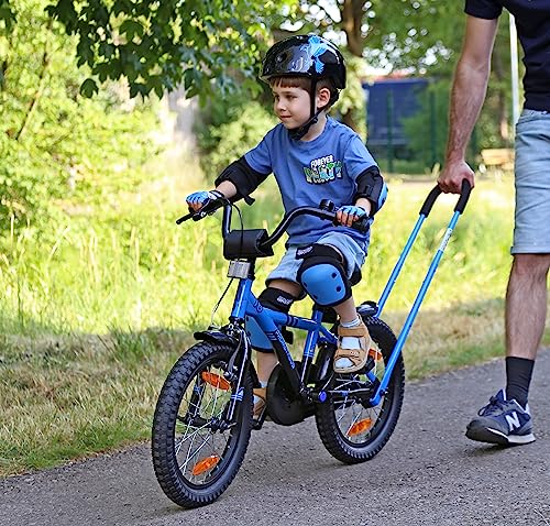 Prometheus - Barra de empuje para bicicleta infantil, montaje en eje, ayuda de aprendizaje de bicicleta ajustable, color blanco