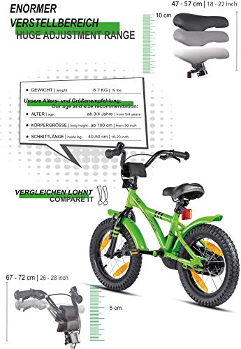 PROMETHEUS BICYCLES Bicicleta niño 4 años Bicicleta niña 4-6 años 14 Pulgadas Bici niños - Infantil con Pedales ruedines y Freno contrapedal Verde