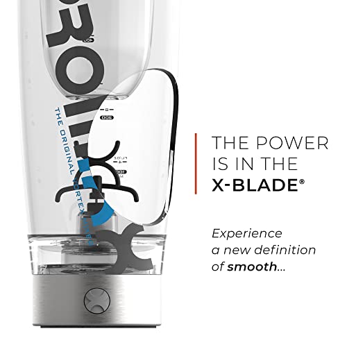 Promixx Pro Shaker Bottle (iX-R edición) - Recargable, potente para batidos de proteínas suaves, incluye almacenamiento de suplementos, sin BPA, vaso de 600 ml (Plateado Azul/Gris)