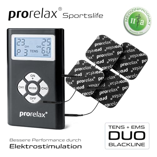 prorelax TENS/EMS Duo Blackline | Aparato de electroestimulación | 2 terapias con un aparato | Terapia natural contra el dolor crónico y para la musculación | Aparato de masaje contra la tensión