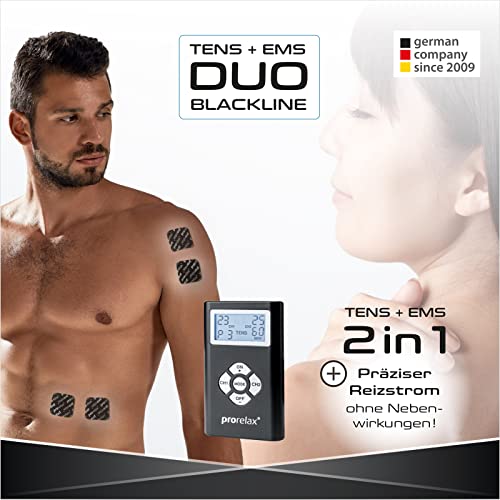prorelax TENS/EMS Duo Blackline | Aparato de electroestimulación | 2 terapias con un aparato | Terapia natural contra el dolor crónico y para la musculación | Aparato de masaje contra la tensión