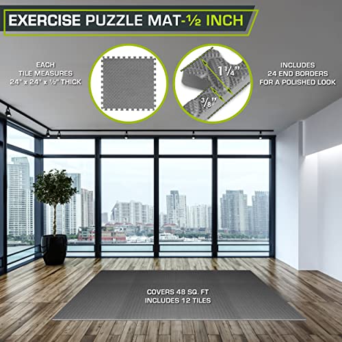 ProsourceFit Exercise Puzzle Mat, 1/2-Inch Thickness, No.48 Grey