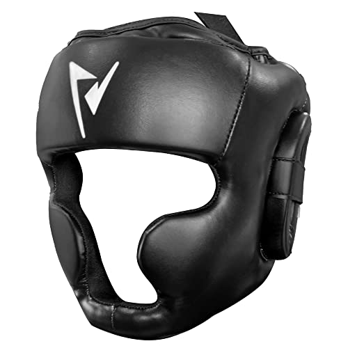 Protector de Cabeza de Boxeo Casco de Entrenamiento MMA Muay Thai Protección de Cara Completa Protector de Cabeza de Casco de Combate (X-Large, Negro)