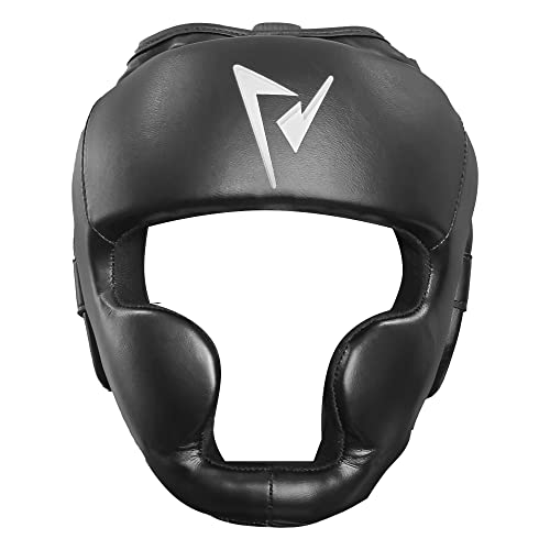 Protector de Cabeza de Boxeo Casco de Entrenamiento MMA Muay Thai Protección de Cara Completa Protector de Cabeza de Casco de Combate (X-Large, Negro)
