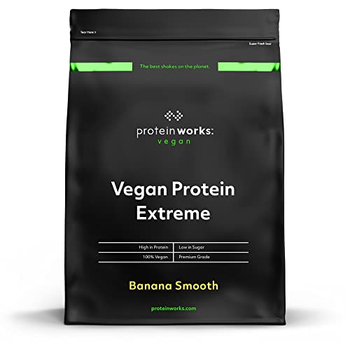 Protein Works - Proteína Vegana Extreme - 100% A Base De Plantas - Mezcla De 5 Proteínas - Proteína Vegetal En Polvo - 57 Licuados - Plátano Suave - 2kg