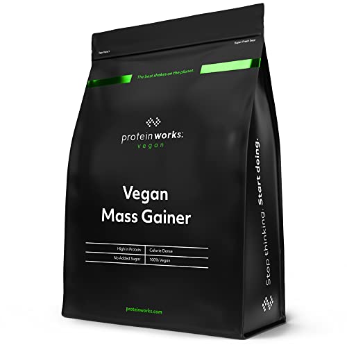 Protein Works| Vegan Mass Gainer | 100% A Base De Plantas | Alto En Calorías Para El Aumento De Masa, Fresas Con Nata, 2000 Gramo