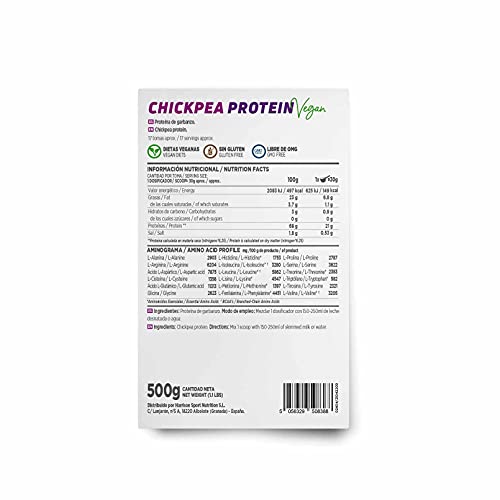 Proteína de Garbanzo de HSN | Proteína 100% Vegetal | Aminograma Completo | Alto Valor Nutricional | No-GMO, Vegetariano, Sin Gluten, Sin Lactosa, Sin Azúcar | 500 gr