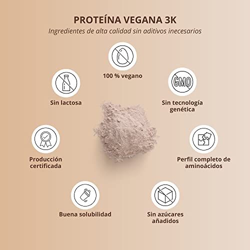 Proteína para masa muscular - Nutri + Vegana en Polvo Chocolate 1 kg - Batido de Proteína Vegana - Bajo en Azúcares Chocolate Powder 1000 g sin Lactosa