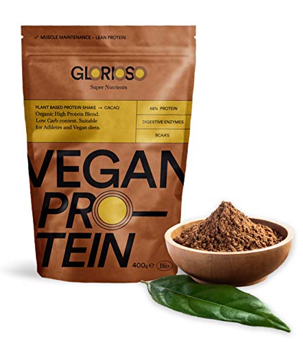 Proteína Vegana Sabor Chocolate en Polvo 100% Bio - 400 g - Ideal para Dietas, Aumentar o Mantener Masa Muscular - Sin Lactosa ni Gluten - Glorioso Super Nutrients