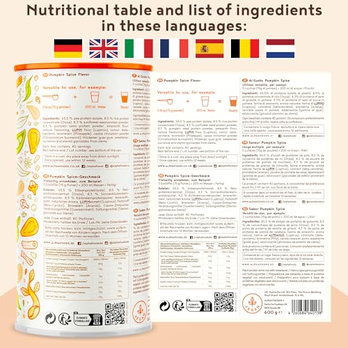 Proteína Vegana - Sabor Pumkin Spice 600gr - Proteína Vegetal de Guisante, Arroz, Altramuz y Semillas Germinadas - Vegan Protein - Alto Contenido en Proteína, Sin Soja