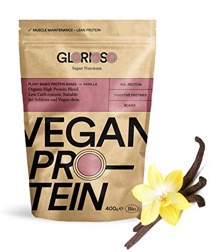Proteína Vegana Sabor Vainilla en Polvo 100% Bio - 400 g - Ideal para Dietas, Aumentar o Mantener Masa Muscular - Sin Lactosa ni Gluten - Glorioso Super Nutrients