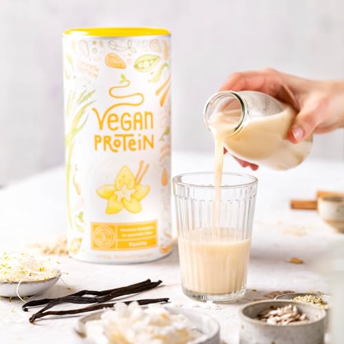 Proteína vegana - Sabor VAINILLA sin Azúcar - Proteína Vegetal de Guisantes, Soja, Arroz y semillas de lino, amaranto, girasol y calabazas germinadas - Vegan protein - 600 gr