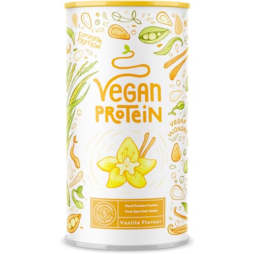 Proteína vegana - Sabor VAINILLA sin Azúcar - Proteína Vegetal de Guisantes, Soja, Arroz y semillas de lino, amaranto, girasol y calabazas germinadas - Vegan protein - 600 gr