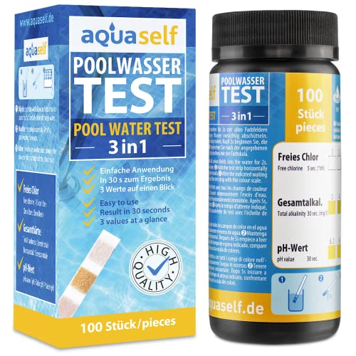 Prueba de agua de piscina 3en1 - Probador de agua para piscinas | Test de cloro, pH y alcalinidad. 100 tiras de prueba combinadas