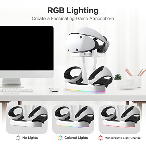 PS VR2 Estación de Carga, Gafas vr2 Playstation 5 Soporte de Pantalla y Base de Carga Magnética USB C con Iluminación RGB, Accesorios para PS5 VR2 con Cable de Carga (Blanco)