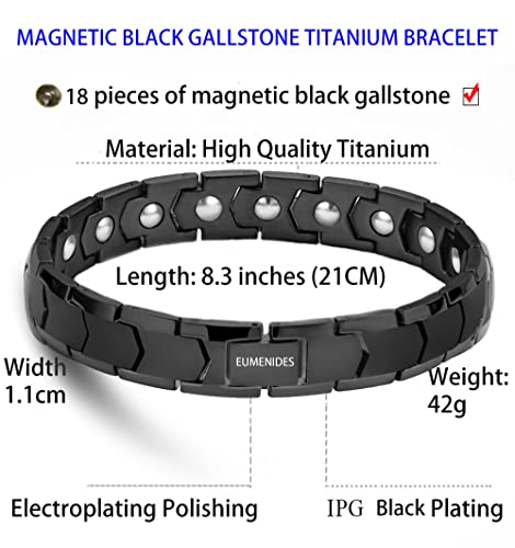 Pulsera magnética para hombre, de acero de titanio, pulsera con 18 imanes, acero inoxidable (negra)