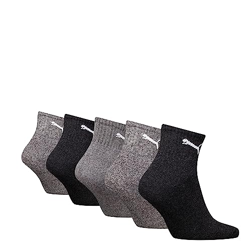 PUMA Short Crew Socks (5 Pack) Calcetines, Gris (Oscuro)/Gris (Medio)/Gris (Claro), 39-42 (Pack de 5) Unisex Adulto