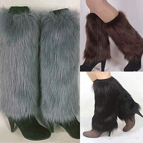 puran Calentadores de piernas de invierno para mujer, color liso, cubrebotas, cálido, de piel sintética, color blanco, 20 cm