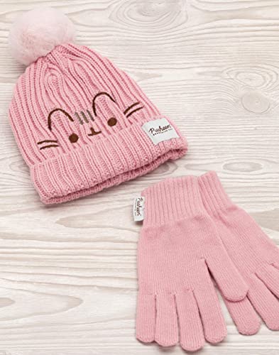 Pusheen Gorro guantes Mujeres gato rosa de punto de invierno