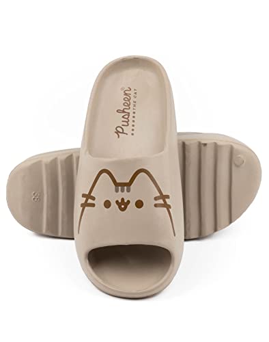 Pusheen The Cat Sliders Chicas | Sandalias marrones para niños de dibujos animados Tabby Cat Character | Beachwear Summer Swimwear Calzado Zapatos