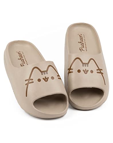 Pusheen The Cat Sliders Chicas | Sandalias marrones para niños de dibujos animados Tabby Cat Character | Beachwear Summer Swimwear Calzado Zapatos