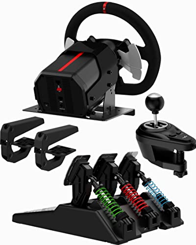 PXN V10 Volante con Pedales y Palanca de Cambios - Force Feedback, 270&900°, Ajuste Muelle Tres Pedales, Shifter H, Tool App, Driving Force Volante para PC, PS4 y Xbox
