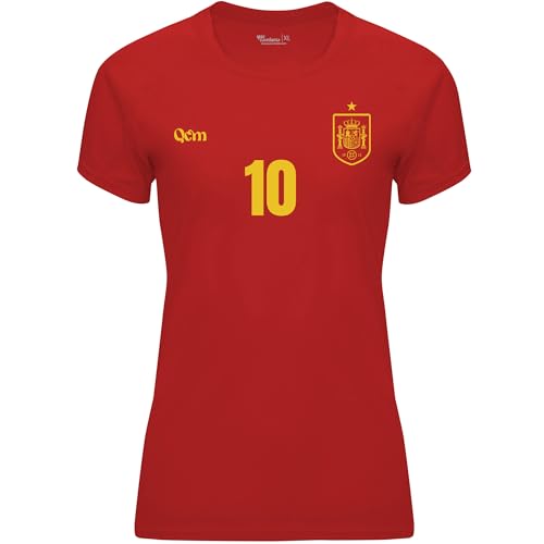 QCM PRODUTOS PERSONALIZADOS Camiseta de Fútbol Personalizada | España | Mujer | no Oficial | Deporte (S, Roja)