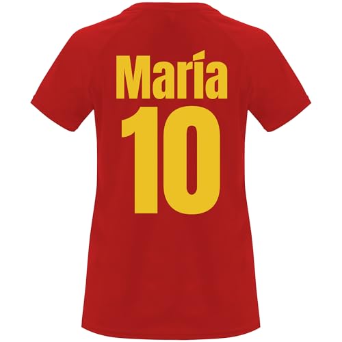 QCM PRODUTOS PERSONALIZADOS Camiseta de Fútbol Personalizada | España | Mujer | no Oficial | Deporte (S, Roja)