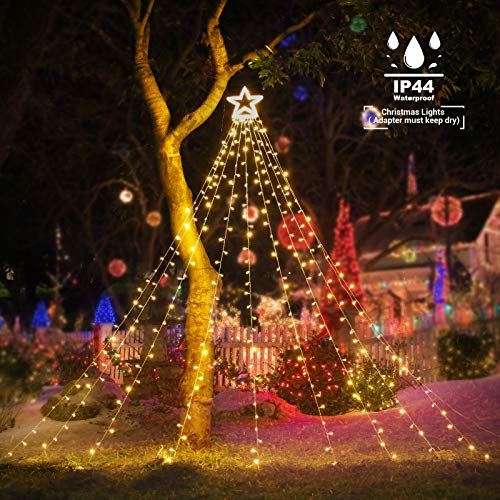 Qedertek Cortina de Luces con Estrella, 317 LED Luces de Navidad Decorativas, Guirnalda Luces Led Blanco Calido, Cortina Luces LED para Decoración Navidad, Bodas, Fiesta, Exterior, Arboles, jardín