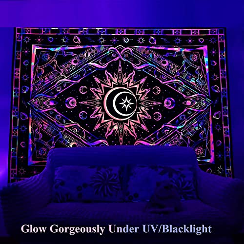 Qeunrtiy Tapiz de pared para dormitorio, decoración de habitaciones, tapiz, tapiz de luz negra, póster de luz negra reactiva , multicolor B