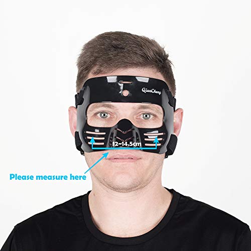 Qiancheng Protector facial para nariz rota, protector facial ajustable con relleno, protección contra lesiones de impacto en nariz y cara para adultos unisex, QC-L2 negro