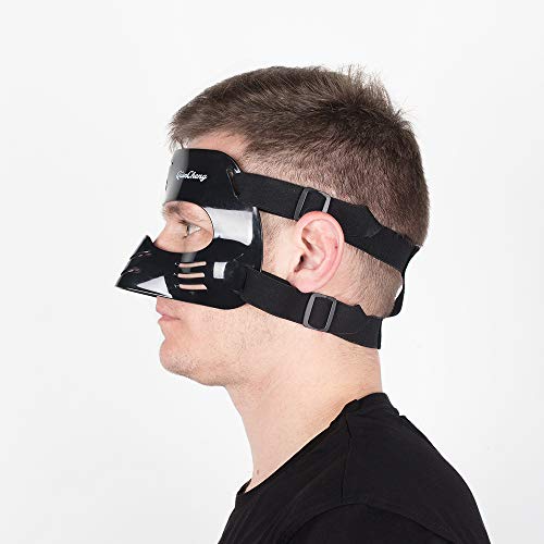 Qiancheng Protector facial para nariz rota, protector facial ajustable con relleno, protección contra lesiones de impacto en nariz y cara para adultos unisex, QC-L2 negro
