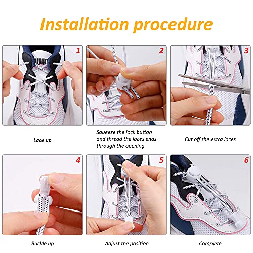 QIMEI-SHOP Cordones Elásticos para Zapatillas Cordones de Zapatos Sin Nudo de 100cm para Corredores Niños Ancianos Adulto 6 pares