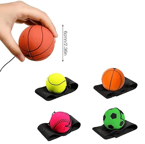 QINGHEC 8 pelotas de saltar con cuerda, diámetro de 6 cm, bola de retorno, pelota con banda elástica, juguete deportivo para niños y adultos, fútbol, baloncesto, softbol, béisbol
