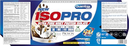 Quamtrax Nutrition - Isopro CFM ProteÍna Whey - Suero de leche + Aislado en Polvo - De Capuchino, 907 gr