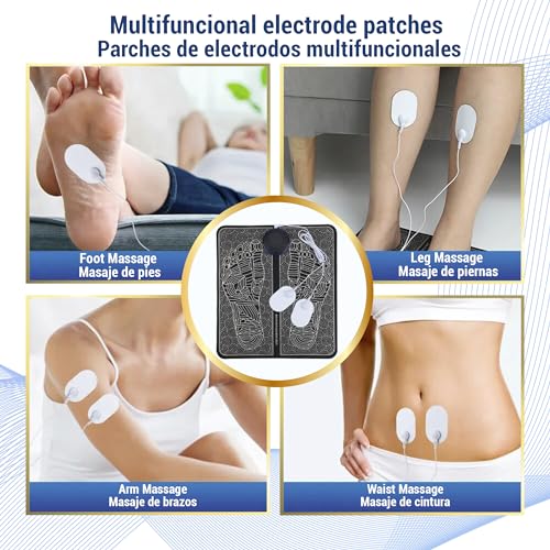 Quequen Masajeador de Pies Electrico - Presoterapia Para Casa - 19 intensidades y 8 modos, control remoto y parches de electrodos para piernas, manual ingles y español