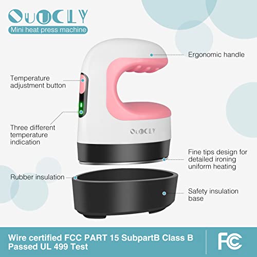 QuuCLY - Miniplancha portátil para llevar a cabo proyectos de transferencia de vinilos termofusibles en camisetas, zapatos y sombreros (color rosa)