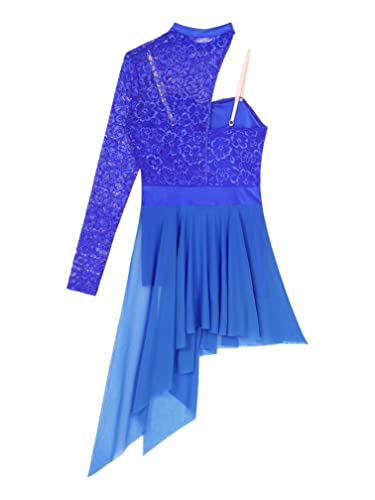 ranrann Asimétrico Vestido de Ballet Encaje para Mujer Maillot Danza Clásica con Falda Una Manga Vestido de Baile Lírico Contemporánea Dancewear Azul E XL