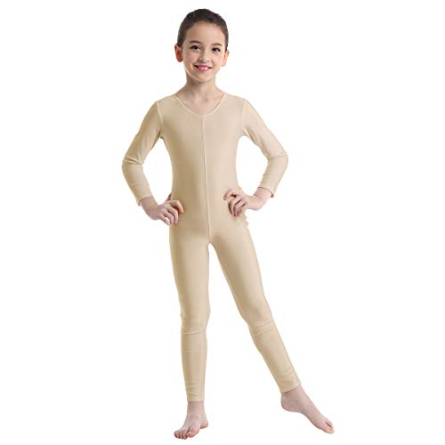 ranrann Body Mono de Danza para Niña Clásica Jumpsuit de Baile Fitness Maillot de Gimnasia Rítmica Elástico Leotardo de Danza Ballet Manga Larga Pantalones Largos Nude 7-8 años