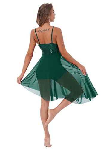 ranrann Vestido Tirantes de Ballet Gasa para Mujer Irregular Vestido Largo de Danza Lírica Contemporánea Traje Baile de Salón Latino Tango Dancewear Verde A S