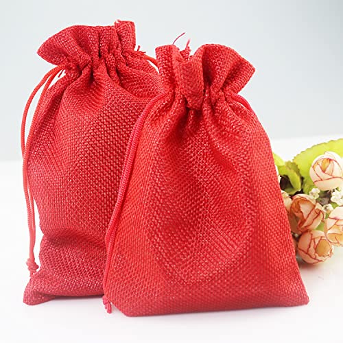 RAPECOTT 20 bolsas de yute para regalo de joyas, bolsa de regalo de tela de saco para bodas, reuniones, manualidades, bodas, comuniones, saco de Navidad, 9 x 12 cm,rojo