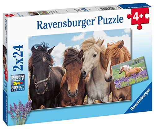 RAVENSBURGER PUZZLE- Pferdeliebe Horse Ravensburger 05148-Puzzle Infantil (2 x 24 Piezas), diseño de Caballos, Color Amarillo (05148)