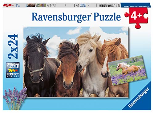 RAVENSBURGER PUZZLE- Pferdeliebe Horse Ravensburger 05148-Puzzle Infantil (2 x 24 Piezas), diseño de Caballos, Color Amarillo (05148)
