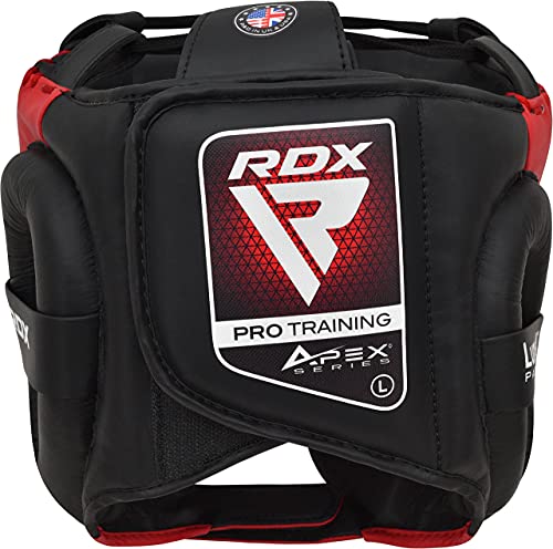 RDX Cascos Boxeo Helmet MMA para Entrenamiento y Muay Thai, Maya Hide Leather Adjustable Apex Pro Head Guard, Sparring, Artes Marciales Kickboxing Karate Zero Impact Helmet